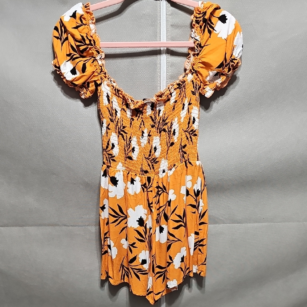 Olivaceous Bright Orange Floral Romper